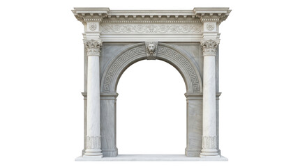 Obraz premium Classical marble triumphal arch with corinthian columns and lion head keystone isolated on transparent background