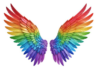 Fototapeta premium Pair of vibrant rainbowcolored angel wings isolated on transparent background