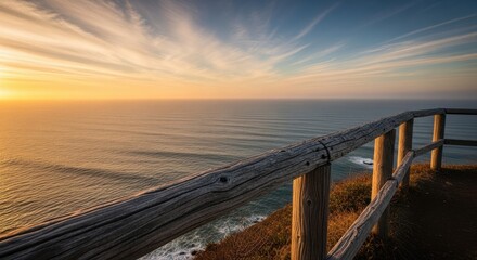 Fototapeta premium Secluded Coastal Overlook with Ocean Sunset View