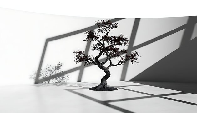 Dark Bonsai Tree in Minimal Light Studio