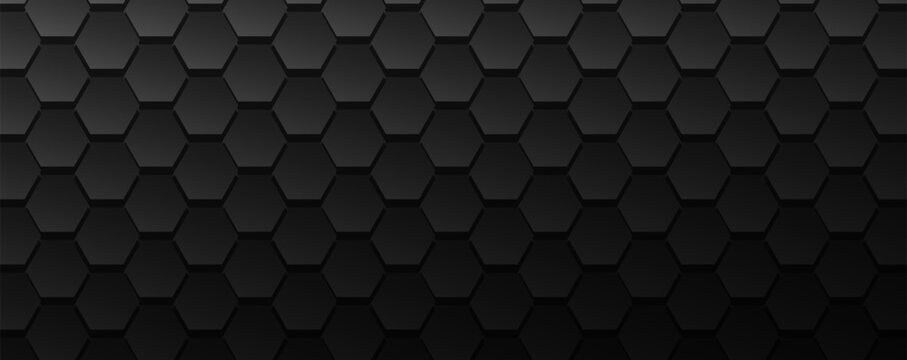 Hexagonal tile pattern, three dimensional minimal dark carbon gray.