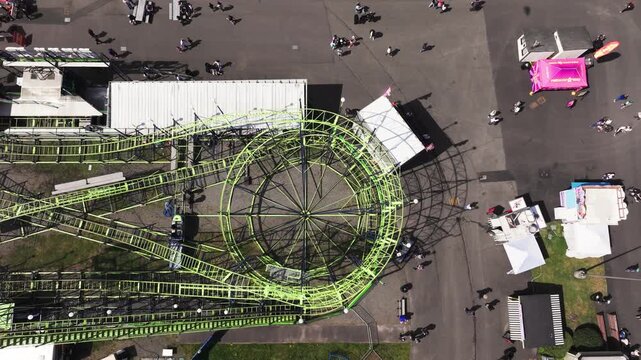 Topdown Aerial View Of Wildcat Roller Coaster At Washington State Fair In Puyallup.