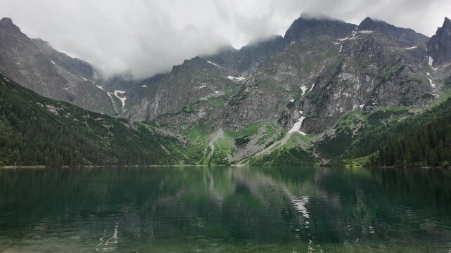 Calm Morskie Oko Lake Under Cloudy Skies, Poland