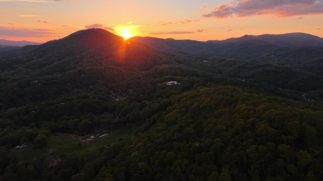 aerial sunset reveal over boone nc, north carolina