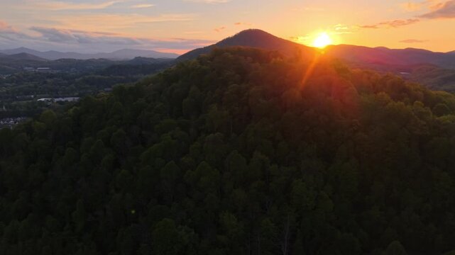 aerial orbit at sunset near boone nc, north carolina