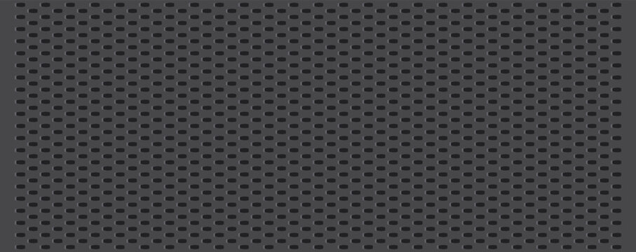 Dark gray perforated metal pattern, matte industrial texture.