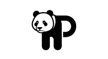 Cute panda letter P monogram logo on white background. © ikk