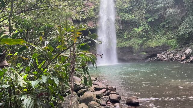 Bouma Waterfall in Taveuni Island in Fiji. Tropical rainforest scenery of South Pacific.