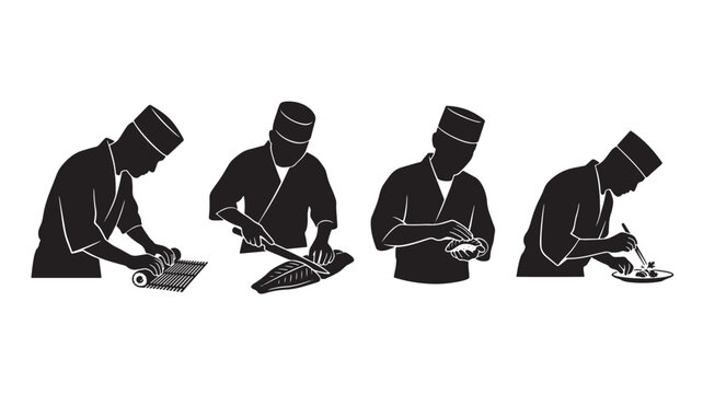 Silhouette of Chefs Preparing Food in Kitchen for Culinary Concepts