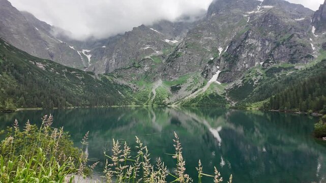 Calm Morskie Oko Lake Under Cloudy Skies, Poland