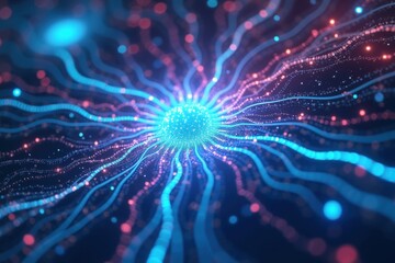 Obraz premium Abstract Glowing Blue and Purple Neural Network Data Flow Concept