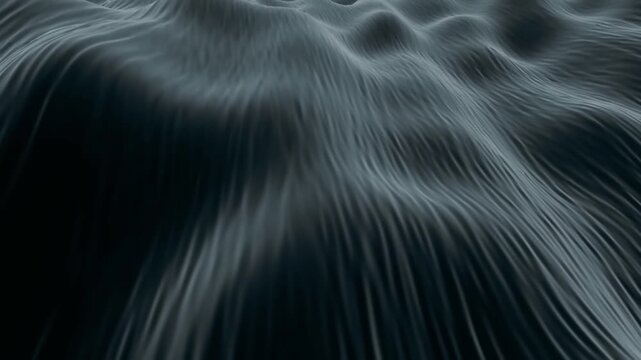 Animation of abstract dark wave surface shifting in smooth motion. Futuristic monochrome background loop with flowing lines and digital texture for high-tech projects.
