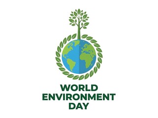 Fototapeta premium World Environment Day flat design illustration with a globe and tree on a white background