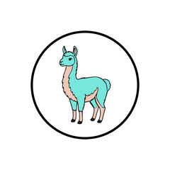 Fototapeta premium Cute Teal Llama Cartoon Character Illustration in Circle