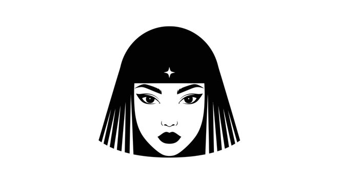Stylized black and white portrait of Cleopatra logo.