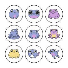 Obraz premium Cute Cartoon Frogs Collection: Various Emotions and Poses, Kawaii Style