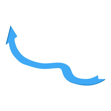 Blue long winding arrow moving from right to left upward on transparent background for navigation and creative design elements.