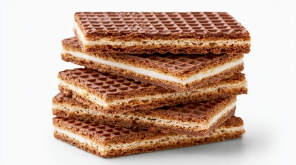 Fototapeta premium A stack of delicious wafers with cream filling on a white background