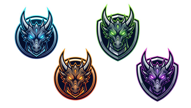 Dragon Head Logo Icon Set with Fantasy Esport Style