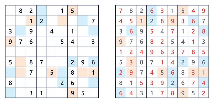 Sudoku puzzle grid with even and odd numbers highlighted  