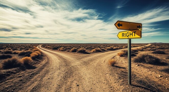 A fork in the road with a direction sign choice