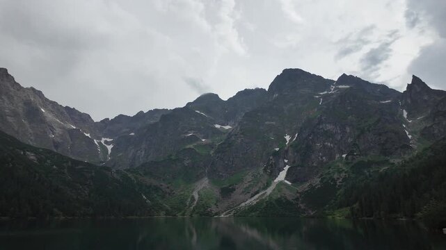 Calm Morskie Oko Lake Under Cloudy Skies, Poland