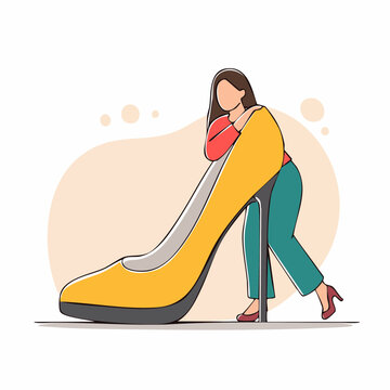 Woman Hugging Giant Yellow High Heel Shoe
