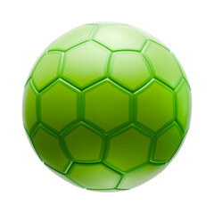 Fototapeta premium Glossy green futsal ball isolated on a light background, featuring a smooth reflective surface, geometric panel pattern, centered composition, and modern 3D sports styling.