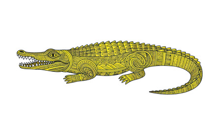 Fototapeta premium Illustration of an Alligator with Intricate Tribal Patterns, Yellow Tones