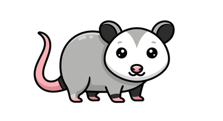Naklejka premium Cute Cartoon Opossum Illustration, Adorable Wildlife Animal Character