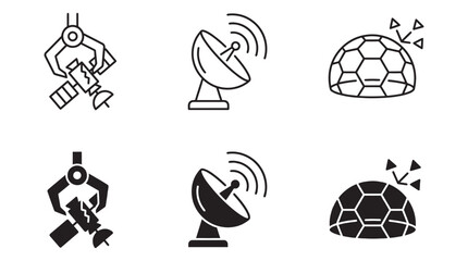 Fototapeta premium Space and robotics technology icon set with satellite robotics technology engineering industry automation