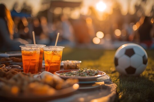 Fans enjoy food and drinks while watching World Cup football match