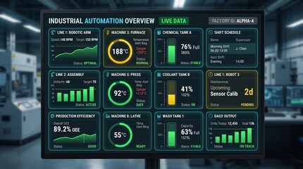Fototapeta premium Industrial Factory Automation UI Bento Grid