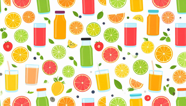 a pattern with a variety of fruit and vegetable items. the fruits include slices of orange, grapefruit halves, whole strawberries, blueberries, pineapple chunks, and carrots