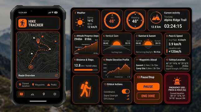 Hiking Adventure Tracker UI Bento Grid