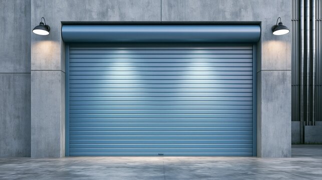 Roller door or roller shutter. Also called security door or security shutter. For protect residential, commercial and industrial building i.e. house, factory, warehouse, hangar, store etc. 3d render.