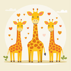 Obraz premium Cute Giraffe Family Illustration with Hearts
