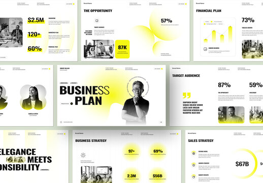 Modern and Clean Business Plan Presentation Template with Yellow Accents