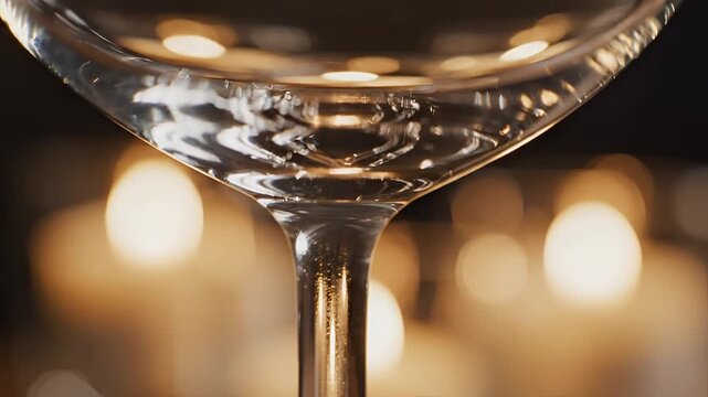 Closeup of a Martini Glass with Bokeh Lights in the Background.