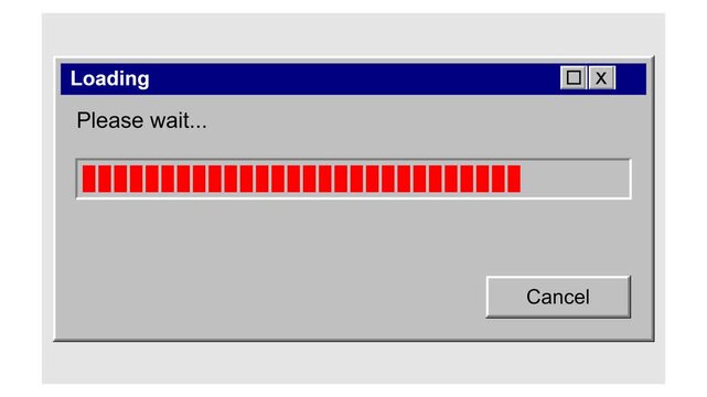 Computer system loading a progress bar with cancel button in vintage operating system window
