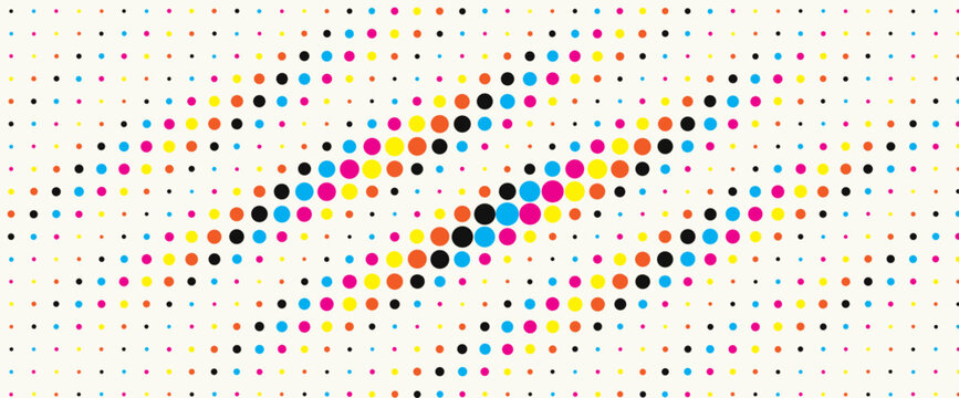 Abstract Irregular Dotted Pattern Wavy Halftone Texture Dynamic Colorful Wave Background for Action Sport, Cyber Sport, Science, Edtech, Music, Future Technology. Bright Rainbow Dots Vector Backdrop.