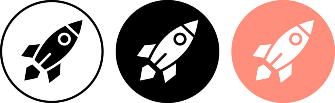 Set of rocket icons in different styles isolated on white background
