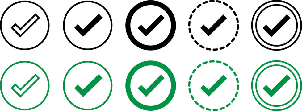 Set of check mark icons in circles