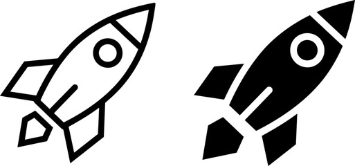 Rocket ship icons in outline and solid styles © mohammad