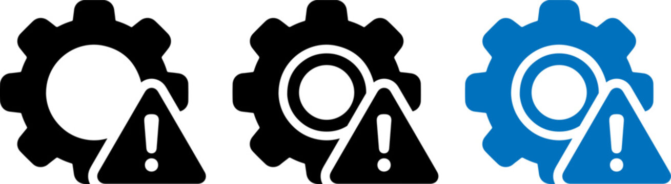 Gear icon with warning sign, technical error or maintenance alert symbol