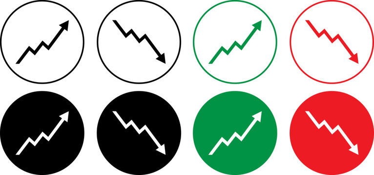 Set of eight business growth and decline trend icons
