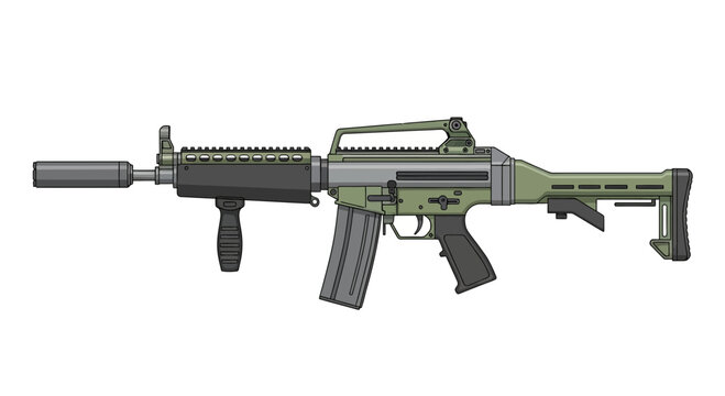 Modern tactical rifle with silencer attachment.