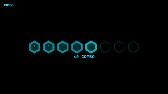 Cyan combo HUD chain animation performance overlay for gaming