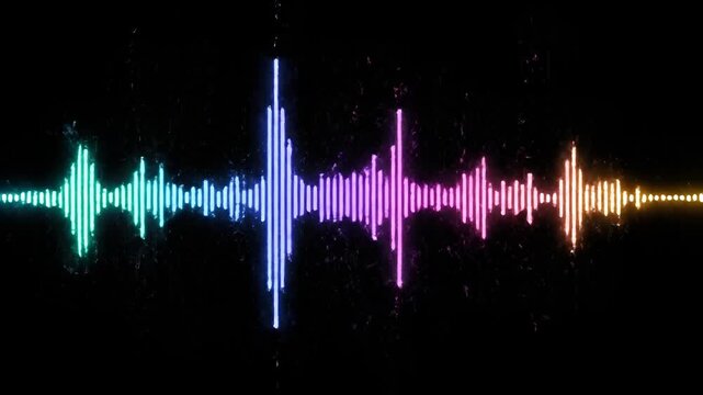 Vibrant Neon Sound Waveform Visualization on Black Background.