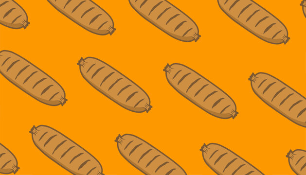 Sausage Seamless Pattern. with Handdrawn Meat. Doodle Cartoon Vector Style